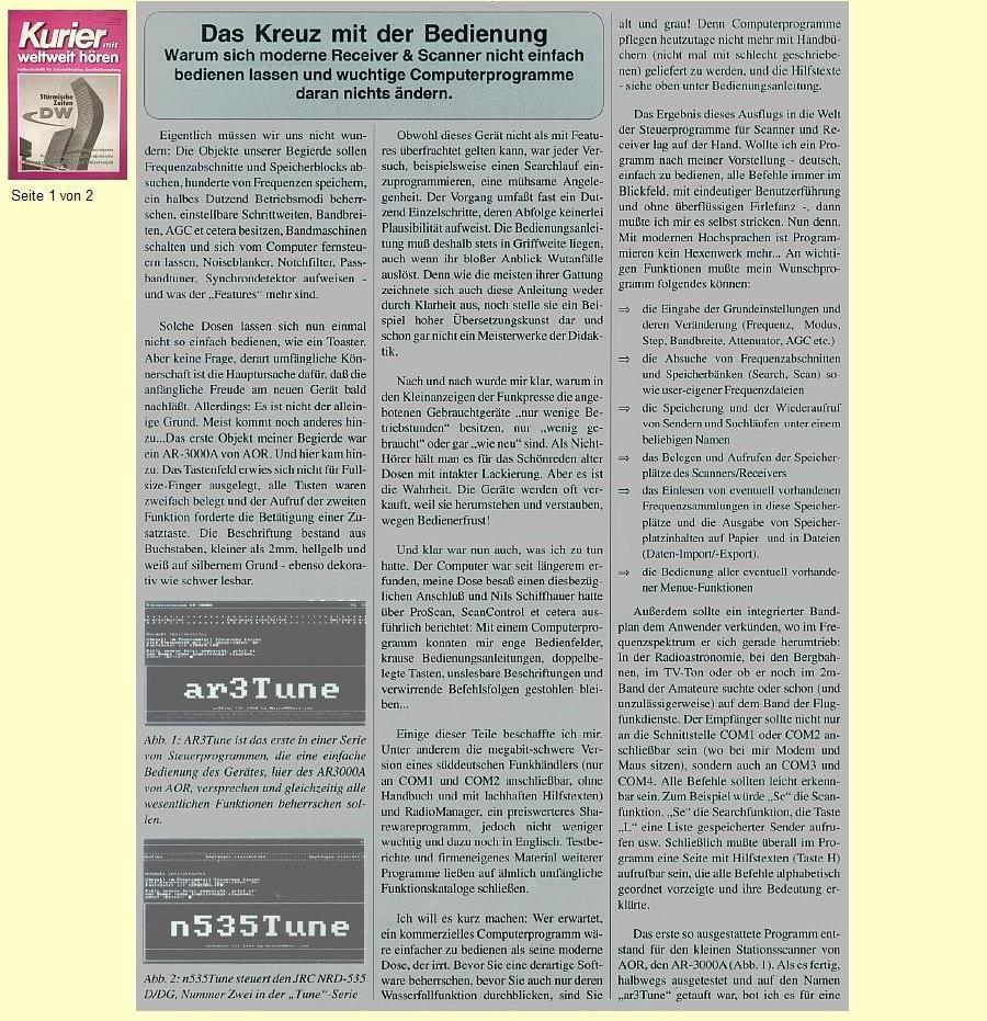 Beitrag in Kurier 18/99, 1. Seite